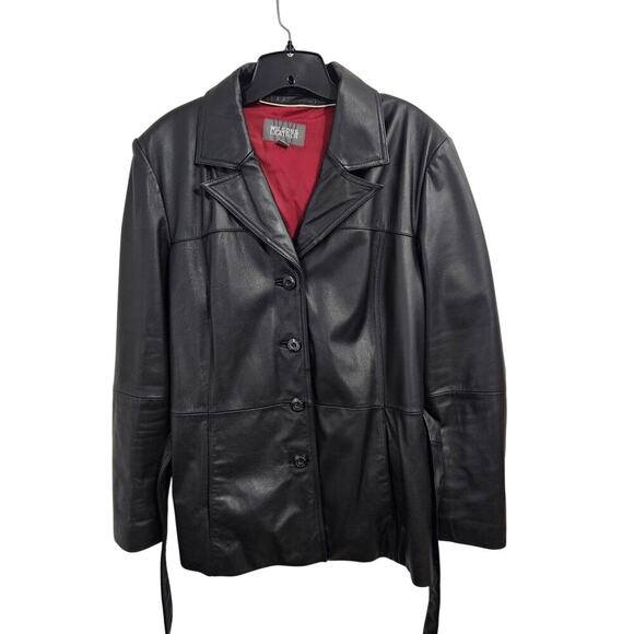 Vintage 90s/Y2K Wilson's Leather Womens Belted Black Button-up Jacket. Size XL - Picture 2 of 9